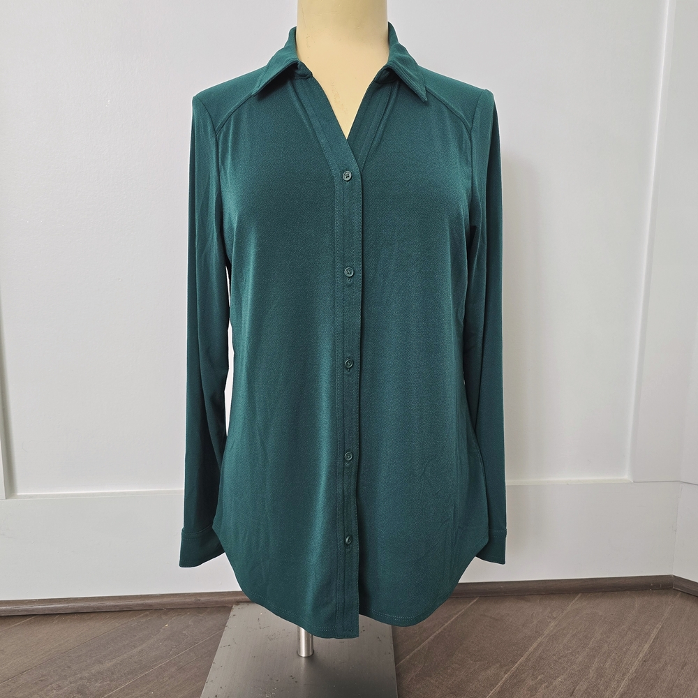 Forest Green Button-Up Women's Top